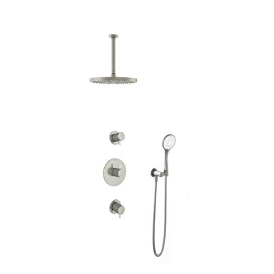 Hotbath Get Together doucheset met 2 stopkranen met 3 standen-handdouche, 30 cm plafondbuis, 30 cm hoofddouche, geborsteld nikkel