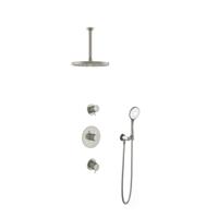 Hotbath Get Together doucheset met 2 stopkranen met 3 standen-handdouche, 30 cm plafondbuis, 30 cm hoofddouche, geborsteld nikkel