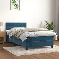VidaXL Boxspring Met Matras Fluweel Donkerblauw 90x200 cm, Tweepersoonsbed, Slaapmeubel, Bedframe