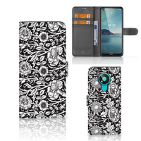 Nokia 3.4 Hoesje Black Flowers - thumbnail