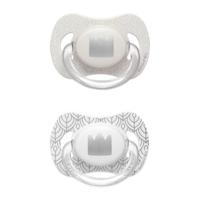 Suavinex Swan fopspeen silicone 4-18 mnd - set van 2 kroon beige + zilver