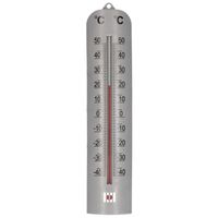 Zilveren binnen/buiten thermometer 6 x 27 cm