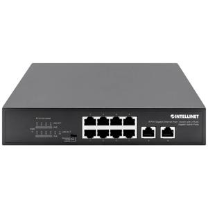 Intellinet 8-Port Gigabit Ethernet PoE+ Switch mit 2 RJ45 Gigabit Uplink-Ports 120W Netwerk switch 10 / 100 / 1000 MBit/s IEEE 802.3af (15.4 W), IEEE 802.3at