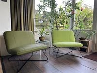 Set van 2 leren fauteuils zonder armleuning met kruisframe - groen leer - Echt leer, Industrieel, ontdek de vele Leersoorten en Kleuren bij ShopX