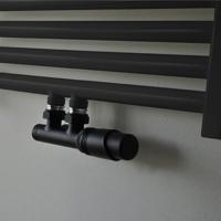 Radiator Wiesbaden Thermostatisch Onderblok Set Mat Zwart Haaks Rechts