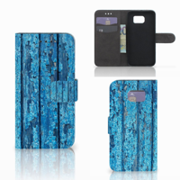 Samsung Galaxy S6 Edge Book Style Case Wood Blue