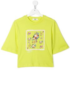 MSGM Kids t-shirt crop à fleurs - Jaune