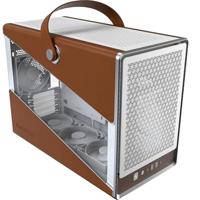 MONTECH Heritage mATX, Micro Form Factor Compact lederen gamingchassis met kenmerkend handvatontwerp, ondersteunt de nieuwste GPU's, ATX PSU, 360 mm AIO, 4 vooraf geïnstalleerde ARGB-ventilatoren,