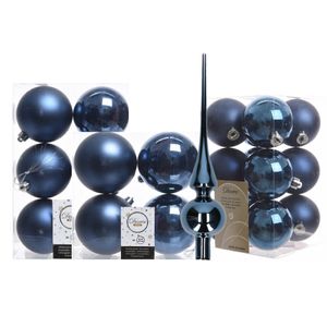 Kerstversiering kunststof kerstballen met piek donkerblauw 6-8-10 cm pakket van 45x stuks