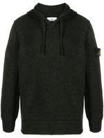 Stone Island Compass-patch ribbed-knit mélange hoodie - Noir