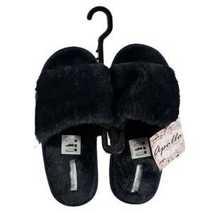 Blauwe huisslippers/instapsloffen/pantoffels met bont voor dames