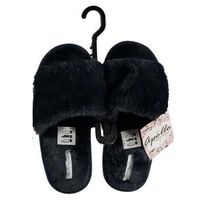 Blauwe huisslippers/instapsloffen/pantoffels met bont voor dames - thumbnail