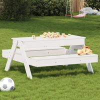 Picknicktafel met zandbak voor kinderen massief grenenhout wit - thumbnail