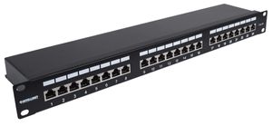 Intellinet 24-Port Cat6a Patchpanel geschirmt 1HE Kabeleinführung 90° abgewinkelt schwarz 24 poorten Patchpaneel 483 mm (19) 1 HE Zwart Ingericht