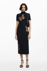 Slim midi-jurk met vlinders - BLACK - S