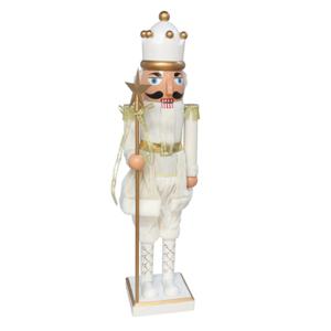 Notenkraker decoratie figuur/beeld - 80 cm - wit/goud - kunststof - kerst