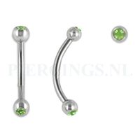 Banana 1.2 mm chirurgisch staal met groen kristal 8 mm + 3 mm bal