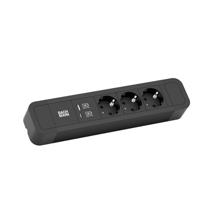 Bachmann Stekkerdoos PRIMO 2 ALU, 3-voudig, zwart, 2,0 m, 1x USB A+C oplader