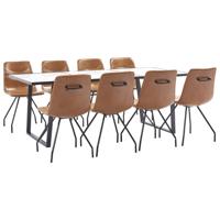 vidaXL 9-delige Eethoek kunstleer cognackleurig