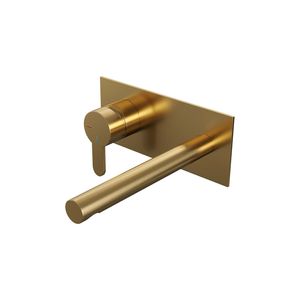 Inbouw Wastafelmengkraan Brauer Gold Edition Coldstart Rechte Uitloop Korte Platte Hendel Links Geborsteld Goud PVD Met Afdekplaat Brauer