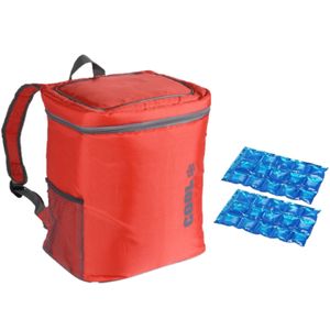 Koeltas rugtas/rugzak rood met 2 stuks flexibele koelelementen 16 liter