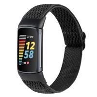 By Qubix - Compatible met Fitbit Charge 5 - Fitbit Charge 6 Elastische solo loop nylon bandje - Zwart - Compatible fitbit bandje
