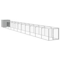 vidaXL Hondenhok met ren 110x1221x110 cm staal lichtgrijs, hondenkennel, hondenverblijf, huisdierenhok, hondenbench, dierenverblijf