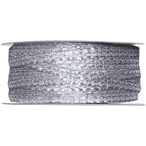 1x Zilveren sierlinten metallic op rol 3 mm x 25 meter cadeaulint verpakkingsmateriaal   -