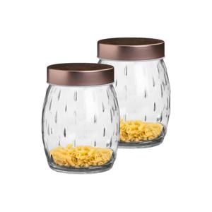 Voorraadpot/bewaarpot Beau - 2x - 1.2L - glas - koperen deksel - D13 x H15 cm