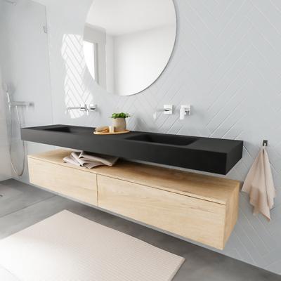 Zaro ALAN vrijhangende wastafel 200cm met wasbak dubbel en onderkast in kleur washed oak 2 lade(s) Zaro ALAN vrijhangende wastafel 200cm met wasbak dubbel en onderkast in kleur washed oak 2 lade(s)