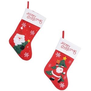 2x stuks rood/witte kerstsokken van 40 cm