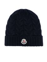 Moncler Enfant bonnet en maille torsadée à logo appliqué - Bleu