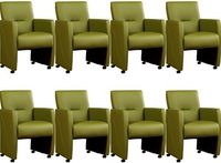 Set van 8 Groene leren moderne eetkamerfauteuils Pleasure - Toledo Leer Apple Green (groen leer)