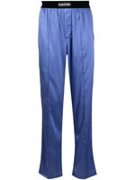 TOM FORD pantalon en soie à taille à logo - Bleu - thumbnail