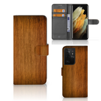 Samsung Galaxy S21 Ultra Book Style Case Donker Hout - thumbnail