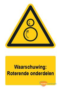 Waarschuwingsbord / sticker roterende onderdelen met tekst - A4