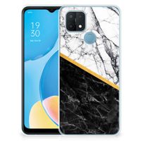 OPPO A15 TPU Siliconen Hoesje Marmer Wit Zwart - Origineel Cadeau Man - thumbnail