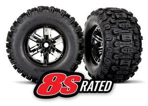 Traxxas - Tires & wheels, assembled, glued (X-Maxx black chrome wheels, Sledgehammer tires, foam inserts) (left & right) (2) (TRX-7774A)