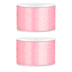 2x Hobby/decoratie licht roze satijnen sierlinten 3,8 cm/38 mm x 25 meter