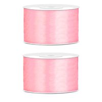 2x Hobby/decoratie licht roze satijnen sierlinten 3,8 cm/38 mm x 25 meter - thumbnail