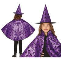 Heksen verkleed setje voor kinderen - hoed en cape - paars - Halloween/carnaval verkleed accessoires