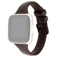 By Qubix - Compatible met Fitbit Versa 1/2 & Lite Lederen bandje - Donkerbruin - Compatible fitbit bandje