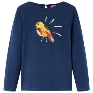 Kindershirt met lange mouwen vogelprint 140 marineblauw