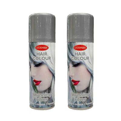 Haarspray of haarverf - 2x - kleur zilver - verkleed accessoires - 125 ml - volwassenen en kinderen Haarspray of haarverf - 2x - kleur zilver - verkleed accessoires - 125 ml - volwassenen en kinderen