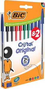 Bic Cristal balpen, medium, assorti, blister van 8 + 2 GRATIS