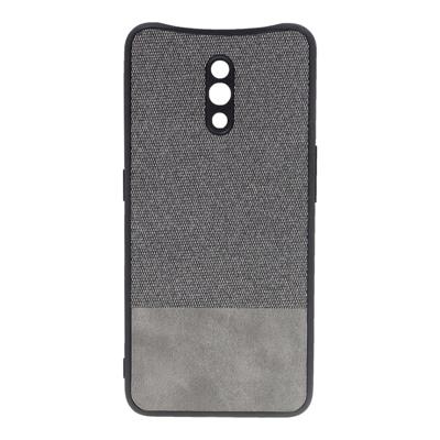 Shop4 - Oppo Reno Z Hoesje - Harde Back Case Denim en Leer Grijs