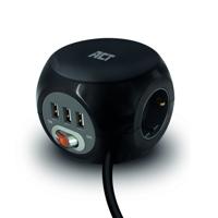 ACT Connectivity Stekkerdoos cube met 3 stopcontacten, USB-A-poorten, 1,5m stekkerdoos