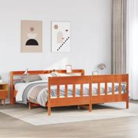vidaXL Bedframe met hoofdbord massief grenenhout wasbruin 200x200 cm, bed, slaapkamermeubel, houten bed, tweepersoonsbed, houten bedframe, bedbodem