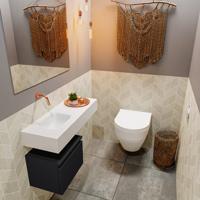 Mondiaz Andor toiletmeubel 40cm mat zwart met witte wastafel 80cm links zonder kraangat