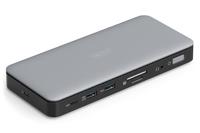DIGITUS USB-C docking station - 11 poorten - 2x HDMI, 1x Displayport UltraHD 4k/60Hz - 2x USB-A 3.2 Gen2, 1x USB-C 3.2 Gen2-1x RJ45 - Dubbele kaartlezer - 1x 3,5mm audio - Grijs